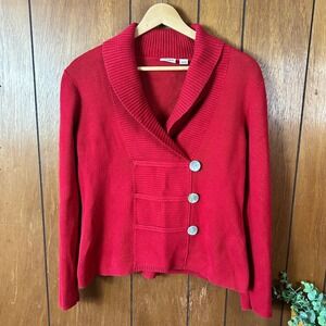 Cato Woman Red Shawl Collar Button Front Cardigan Old Money